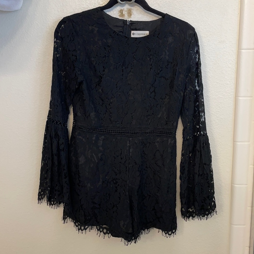 Impeccable pig black long sleeve lace romper
